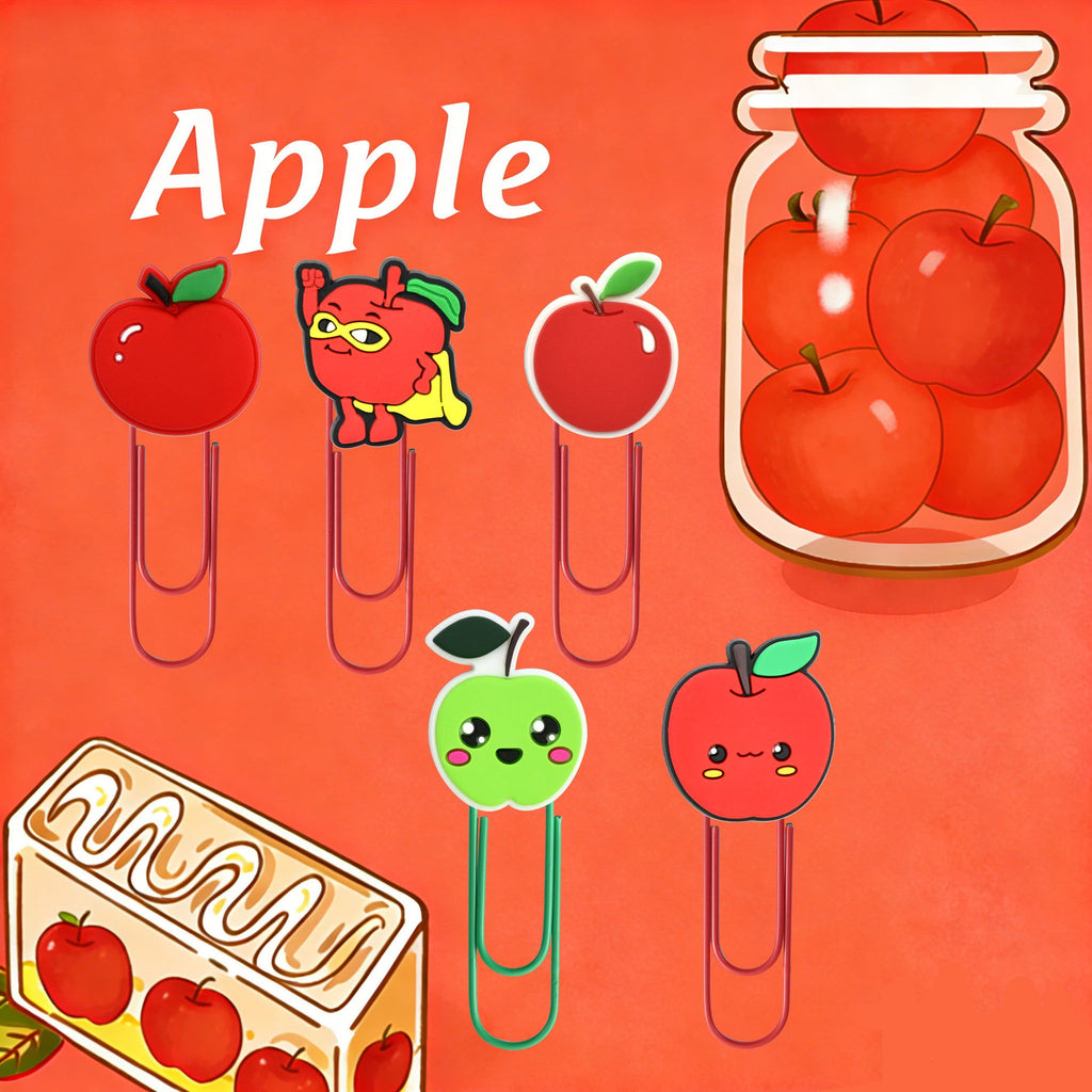 Apple Paper Clip Bookmarks-5pcs