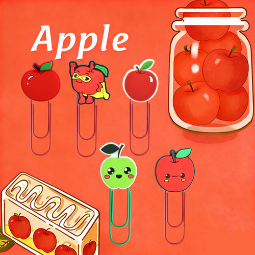 Apple Paper Clip Bookmarks-5pcs